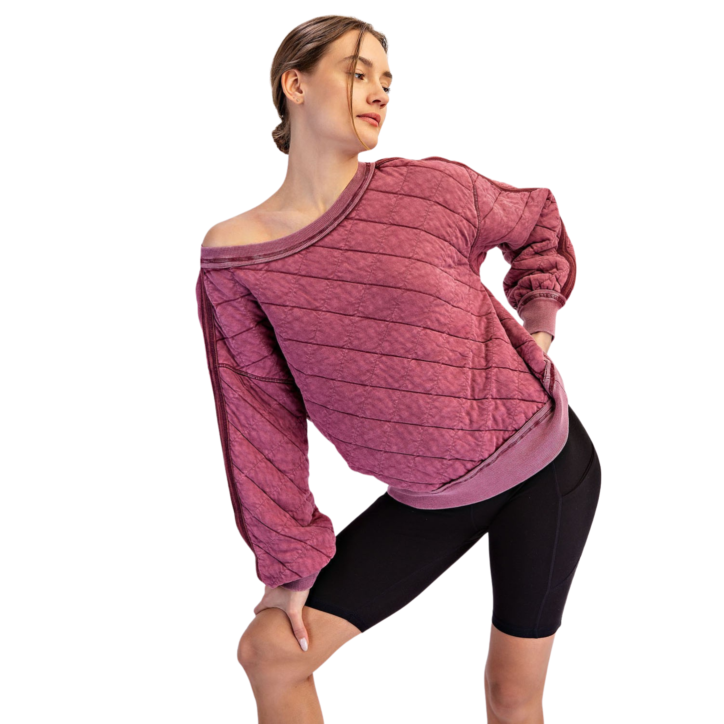 Quilted Pullover in wine