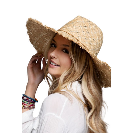 Stay cool and protected from the sun with our Raffia Sun Hat. Crafted with lightweight straw, this stylish hat offers up to 50 UV protection, making sure you stay cool and safe when enjoying a day at the beach.