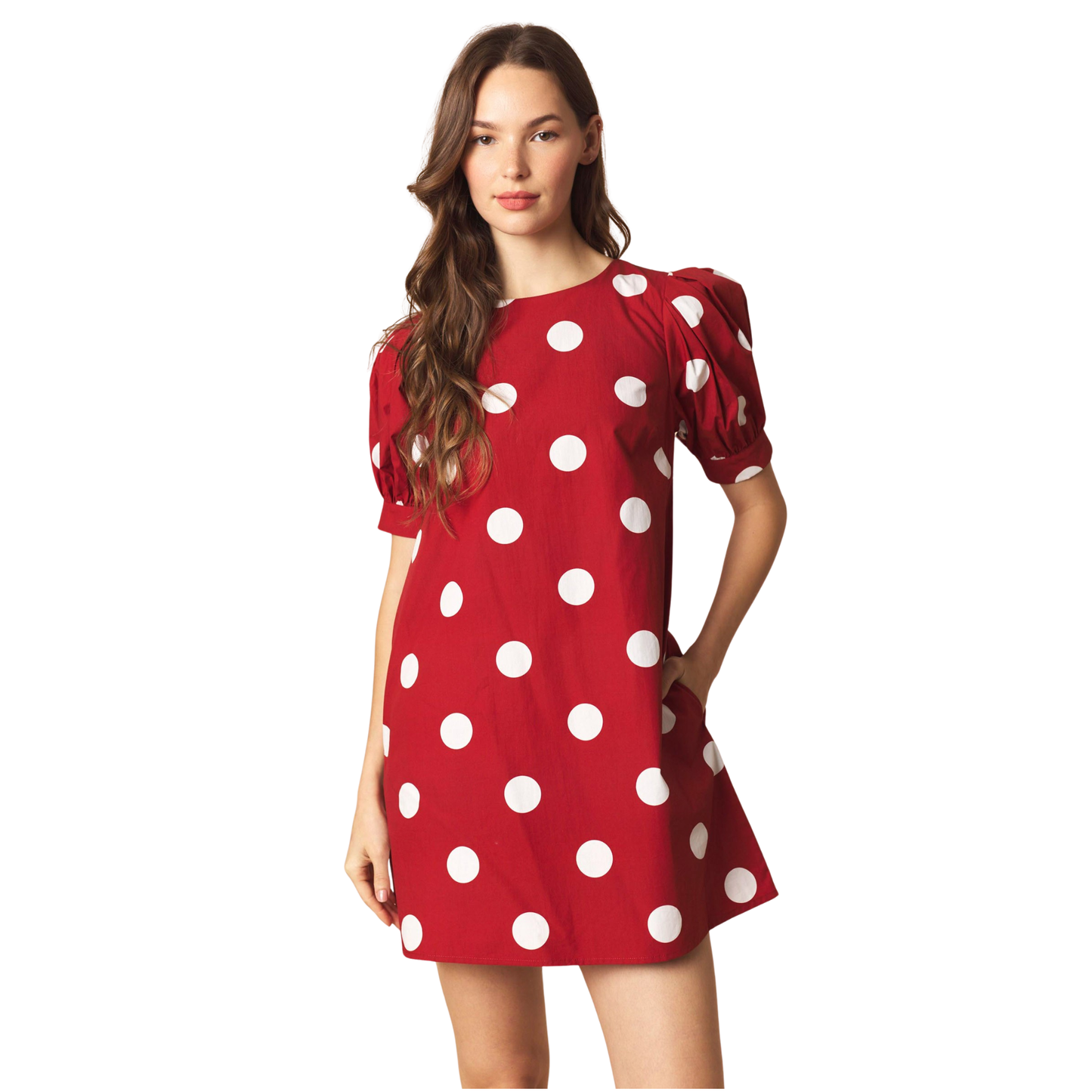 Puff Sleeve Mini dress in red and white