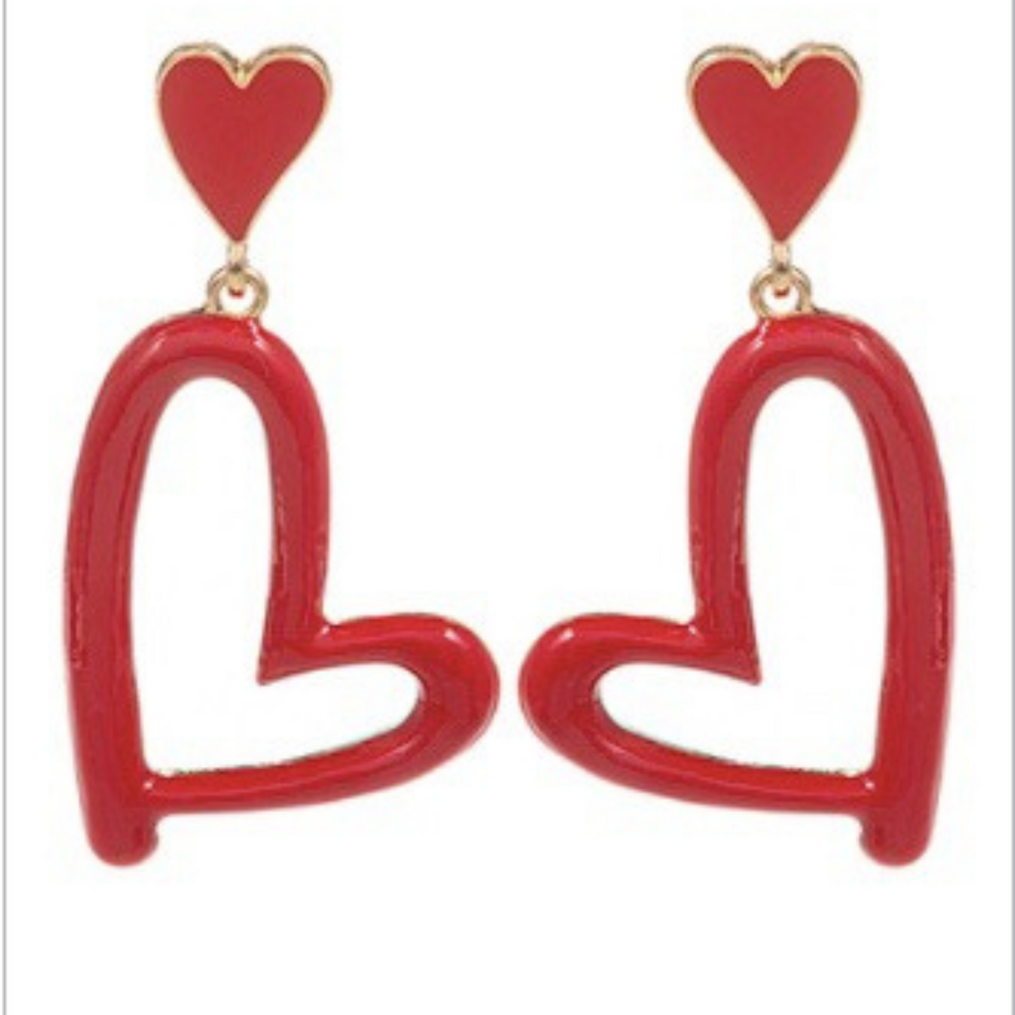 Double Heart dangle earrings in red