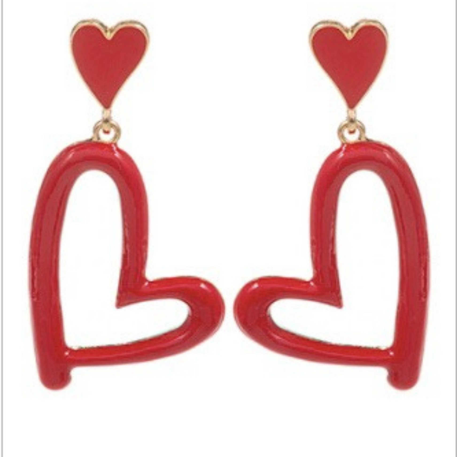 Double Heart dangle earrings in red