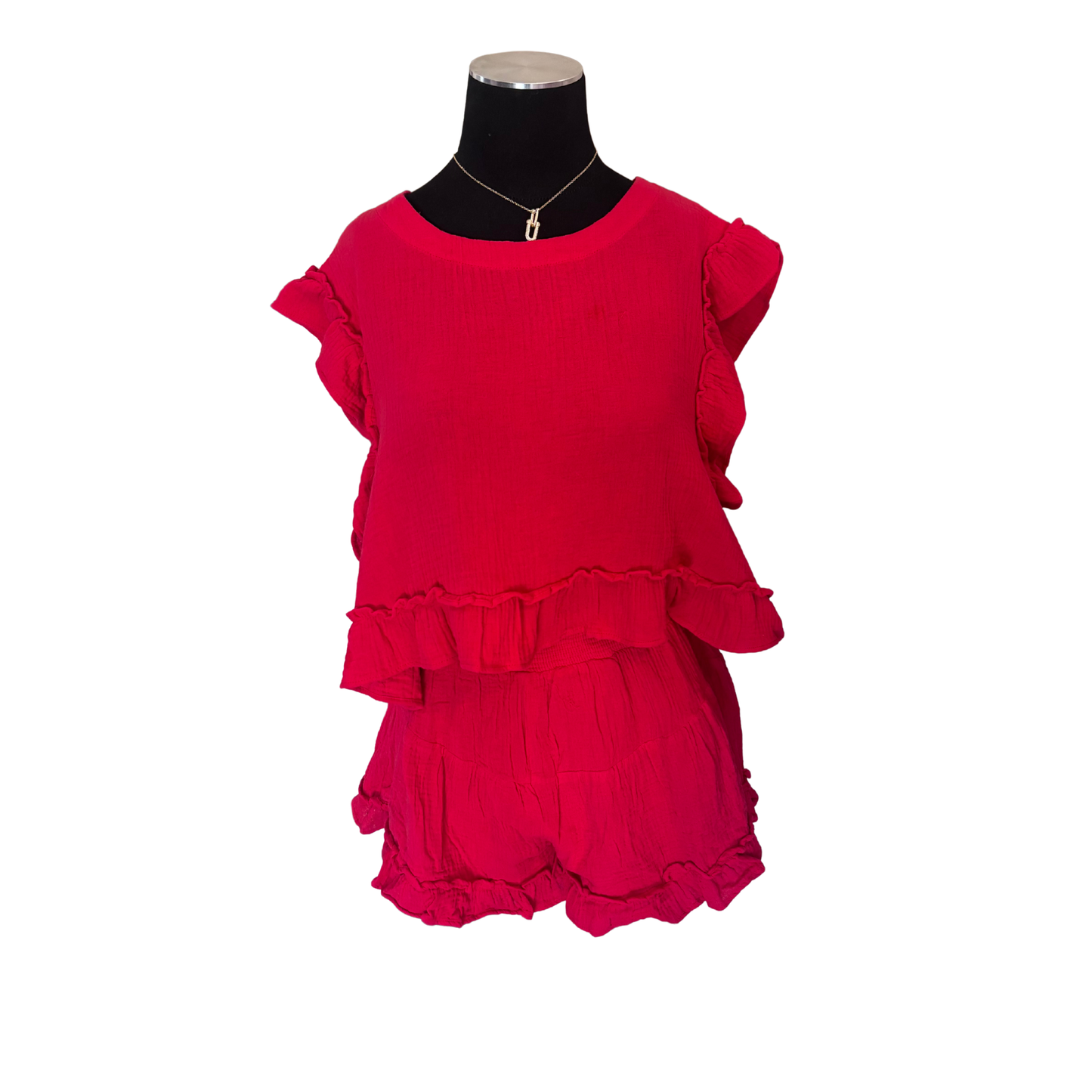 Ruffle Top and Shorts set in Tomato