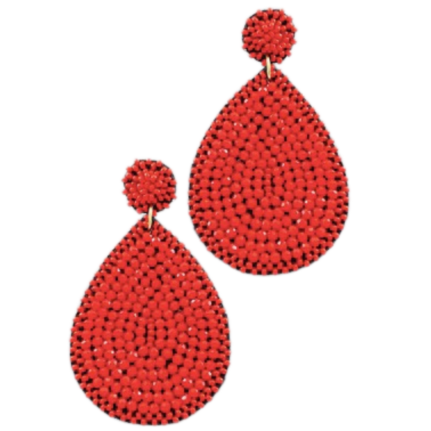 Expertly crafted Glass Bead Teardrop Earrings, in a captivating red color. Each teardrop shape is meticulously designed for a unique dangle effect. Elevate your look with these stunning and elegant earrings.