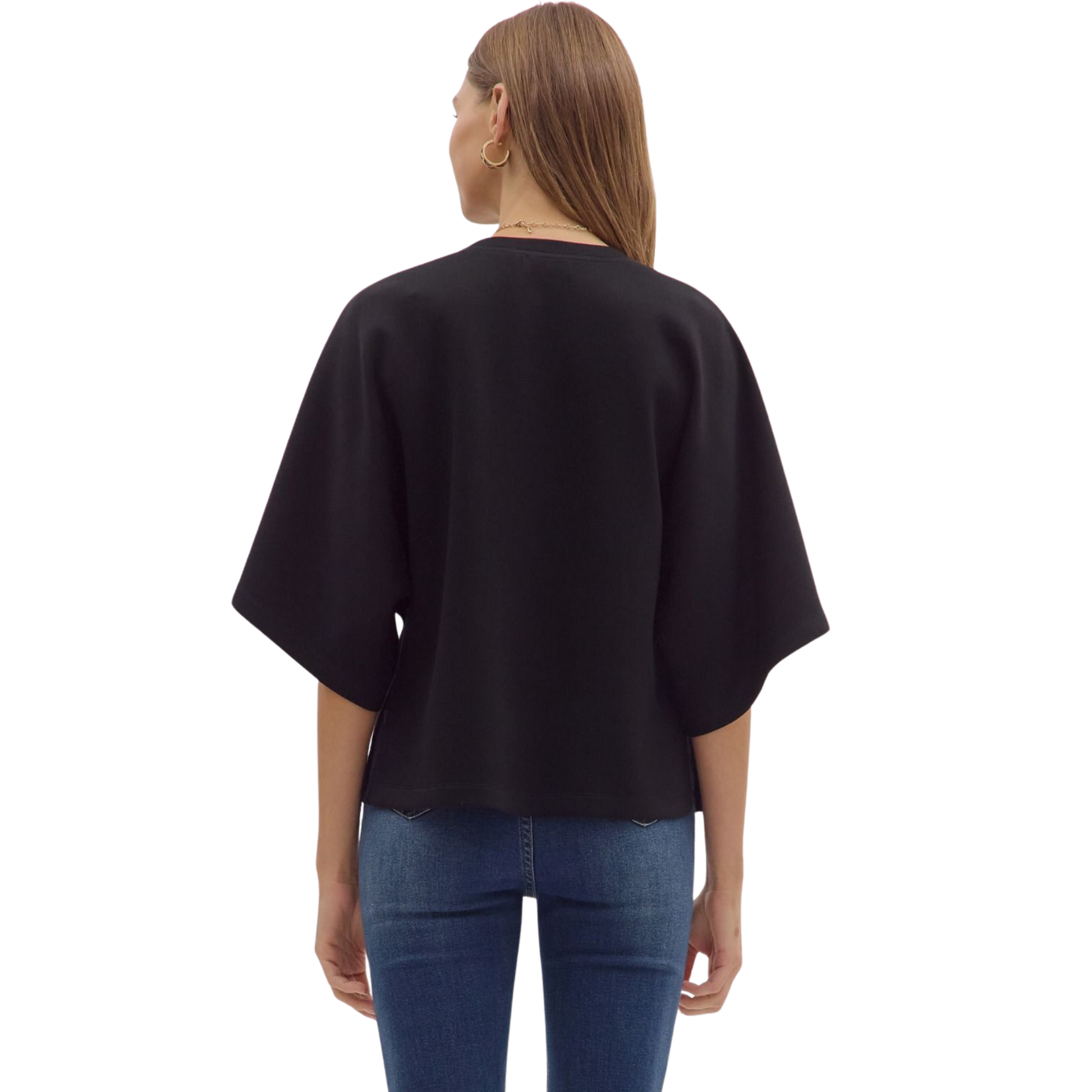 Effortlessly versatile, this Entro half-sleeve top delivers comfort without compromise. The relaxed fit drapes beautifully while maintaining a polished silhouette, making it an ideal layering piece or standalone essential. Crafted in classic black, it transitions seamlessly from casual weekends to professional settings. The loose construction allows for unrestricted movement, while quality construction ensures lasting wear. A wardrobe staple that works as hard as you do.