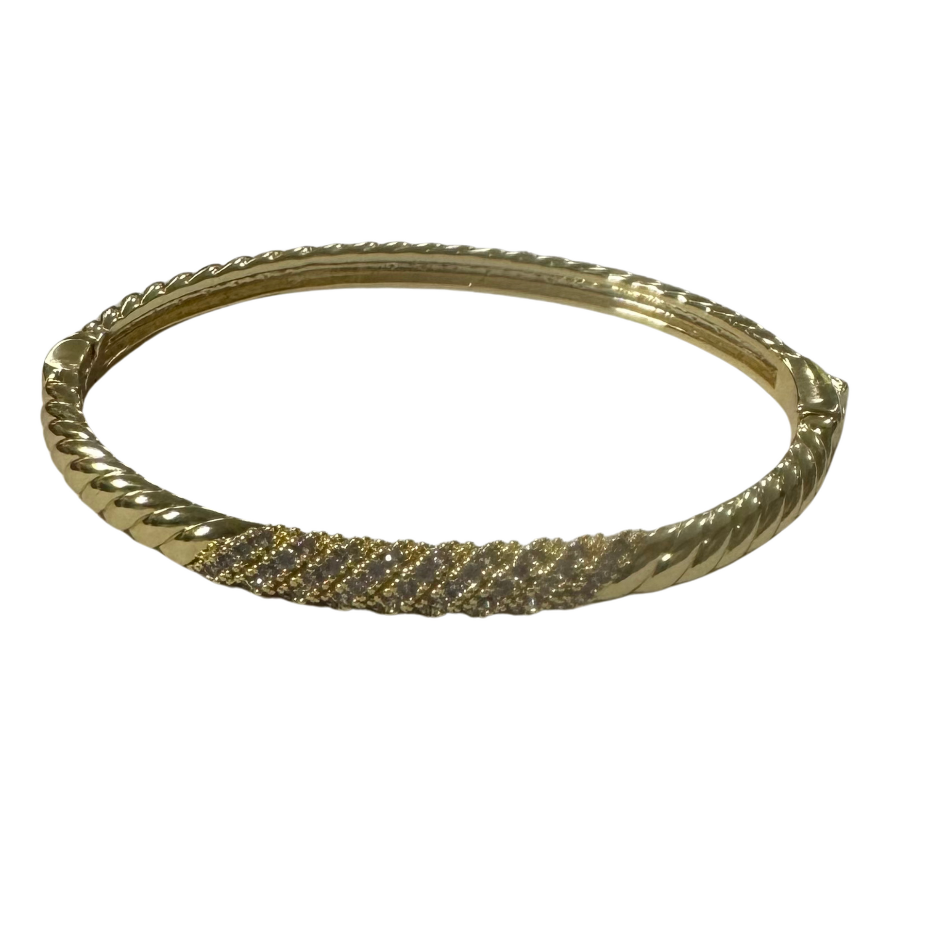 This Rhinestone Accent Cuff Bangle features a gold design with stunning rhinestone accents. The cuff bangle is secured with a clasp closure, making it easy to wear and adds a touch of elegance to any outfit. Made from durable materials, it is sure to become a staple in your jewelry collection.