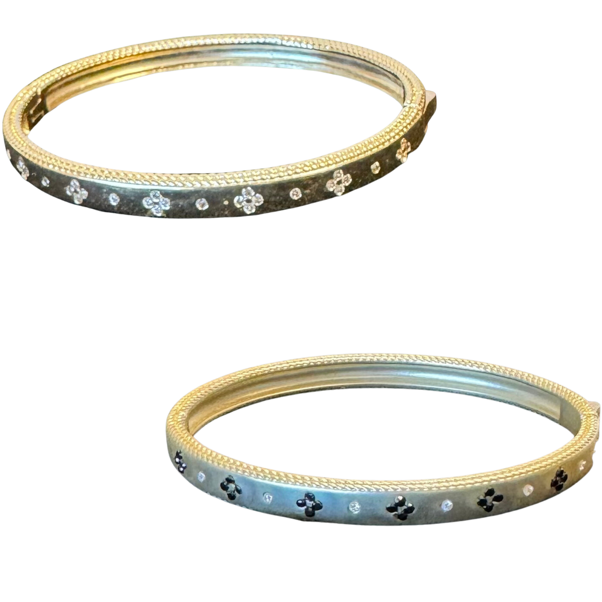 This delicate, gold Rhinestone Cuff Bangle adds luxurious style to any look. Featuring a dainty cuff bangle design, this piece is available with black or clear rhinestones for added sparkle.