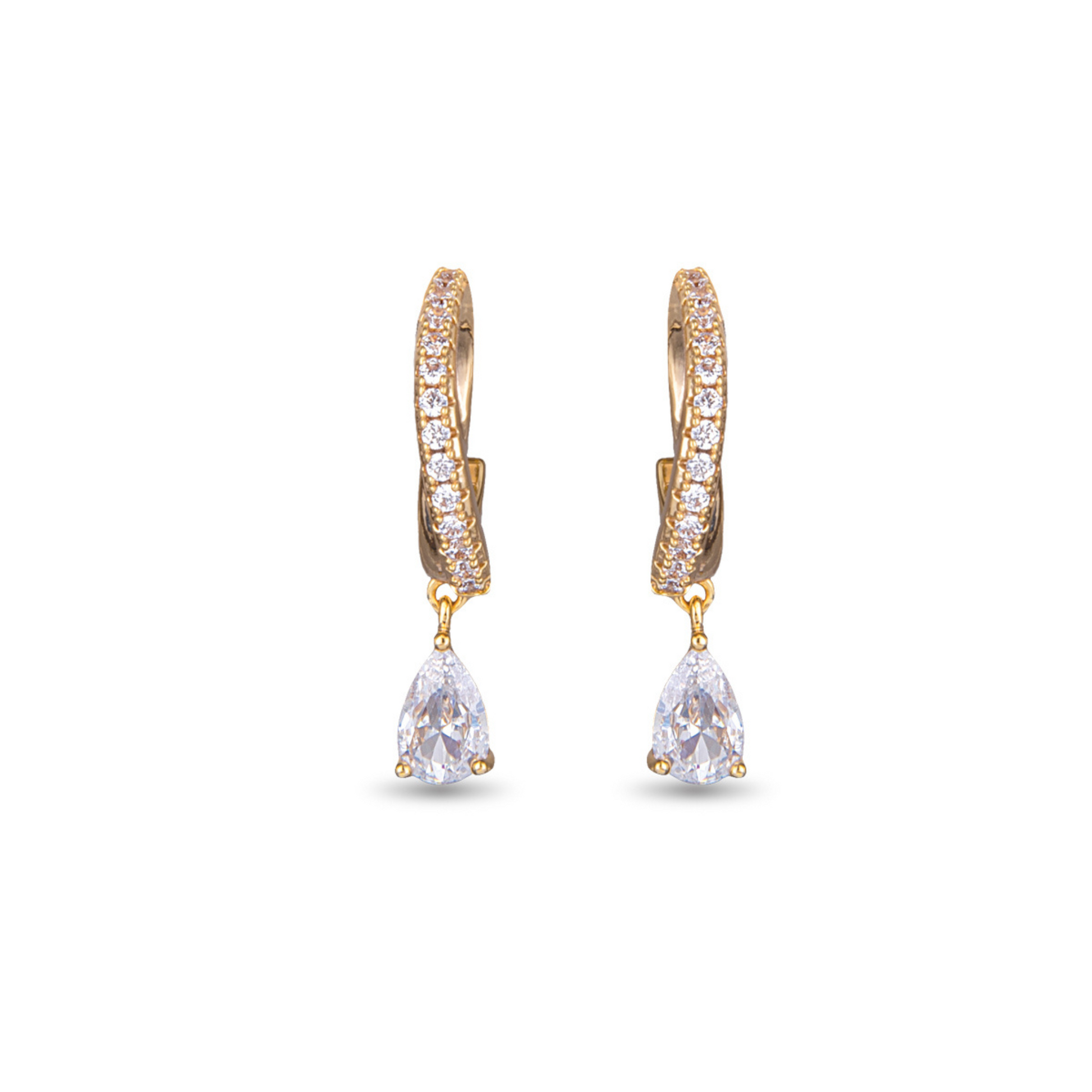 Elevate your style with these Hoop CZ with Droplet Earrings from Amanda Blu. The gold droplets add a touch of elegance to these small hoop earrings, while the stunning rhinestone accents provide a subtle shimmer. Perfect for any occasion, these earrings will add a touch of sophistication to any outfit.