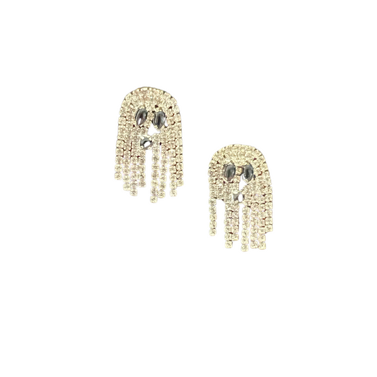 These Rhinestone Ghost Earrings make a great Halloween accessory. Crafted with care from rhinestones, the ghost-shaped dangle earrings will add a bit of sparkle to any costume.