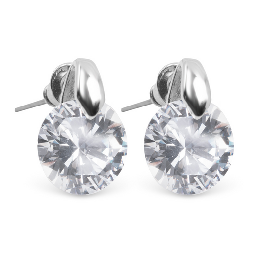 Add a touch of elegance with our Timeless Radiance Pinch-Set Round Studs. These silver stud earrings feature a sparkling rhinestone accent and high-quality cubic zirconia for a radiant and timeless look. Elevate any outfit with these stunning earrings.