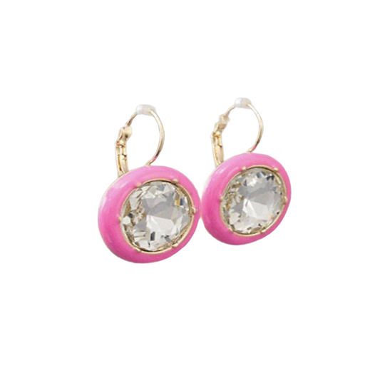 Sparkle with sophistication in these round glass stone earrings, featuring large rhinestones and pink accents. The versatile design is perfect for day or night, providing alluring sparkle to your look with the added bonus of lightweight, comfortable wear.