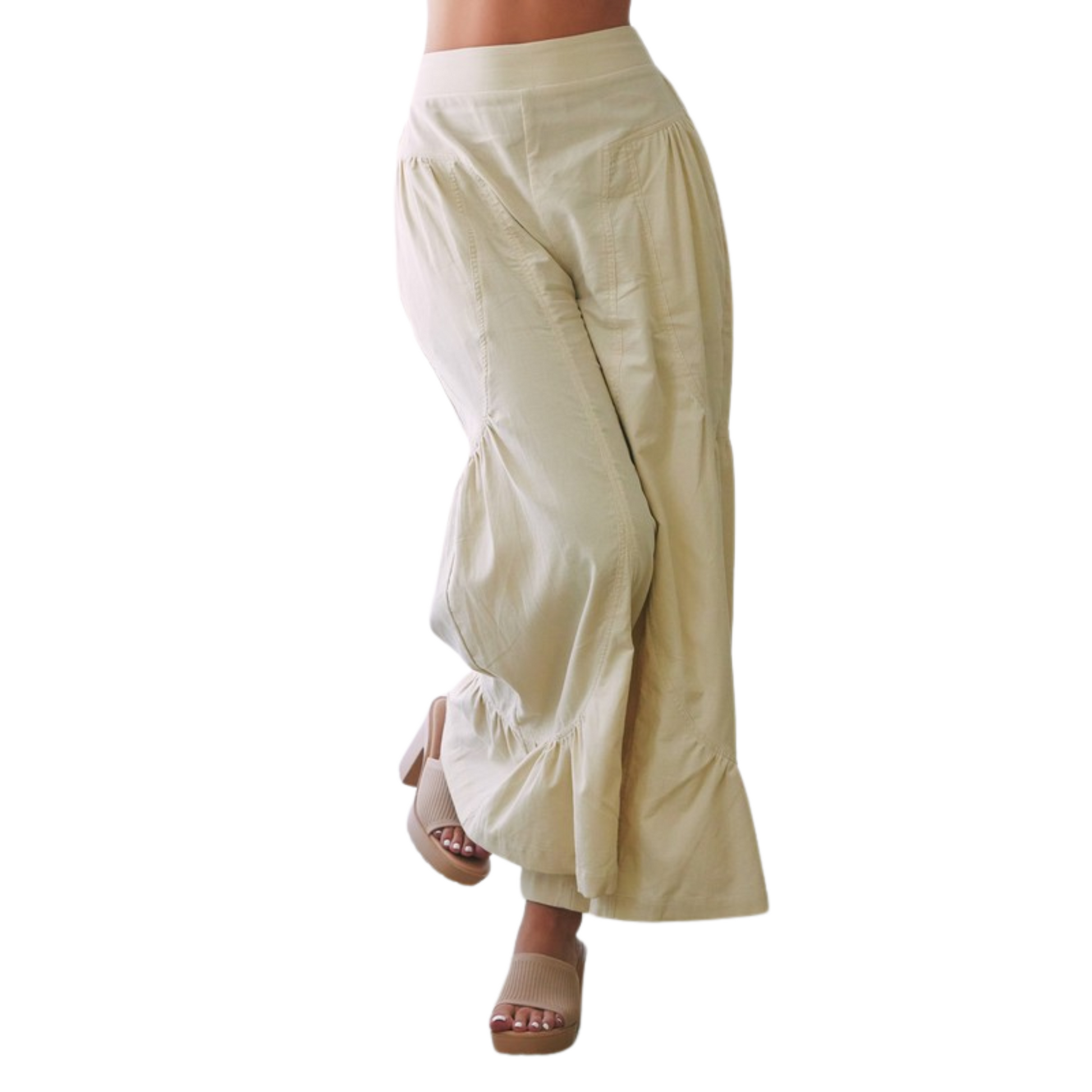 Expertly designed with a sophisticated ecru color, these Wide Leg Ruffle Pants by Mustard Seed brand exude a chic and polished look. The side leg design and delicate ruffle detail elevate the style, making them a must-have addition to any wardrobe.