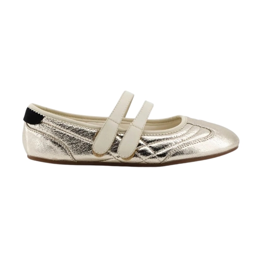 Classic ShuShop Mary Janes in radiant gold with a charming closed-toe silhouette. Perfect for adding a touch of elegance to any outfit, these timeless shoes combine style and comfort for all-day wear. The secure strap and durable construction make them a reliable choice for everyday adventures.