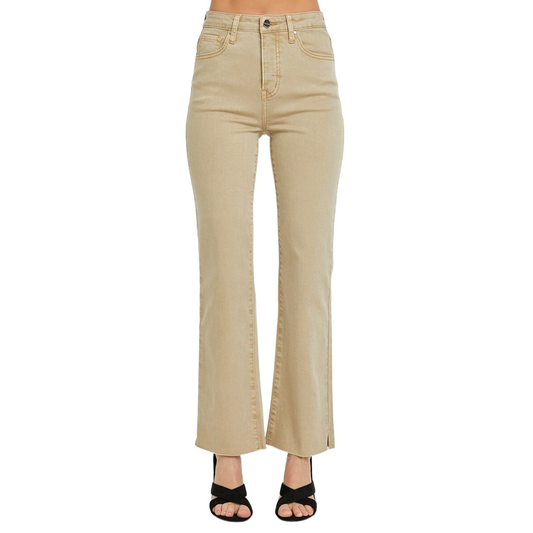 These High Rise Tummy Control Straight Pants are perfect for any occasion. The sand color, raw hem, and straight leg design provide a classic and timeless look. Additionally, the pants come with built-in tummy control to ensure you look your best and feel your best.