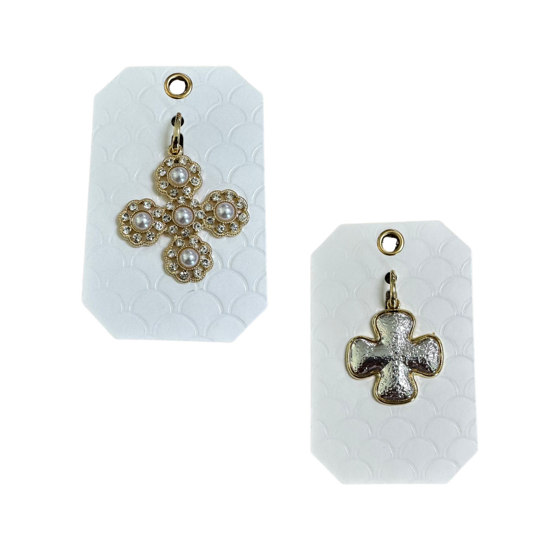 Elevate your accessories with these stunning Scarf Charms by Perdido Gems. Crafted in luxurious gold and silver finishes, each charm features sparkling rhinestone accents that catch the light beautifully. Perfect for adding a touch of elegance to scarves, bags, or jewelry collections. These versatile charms bring sophistication and glamour to any outfit.