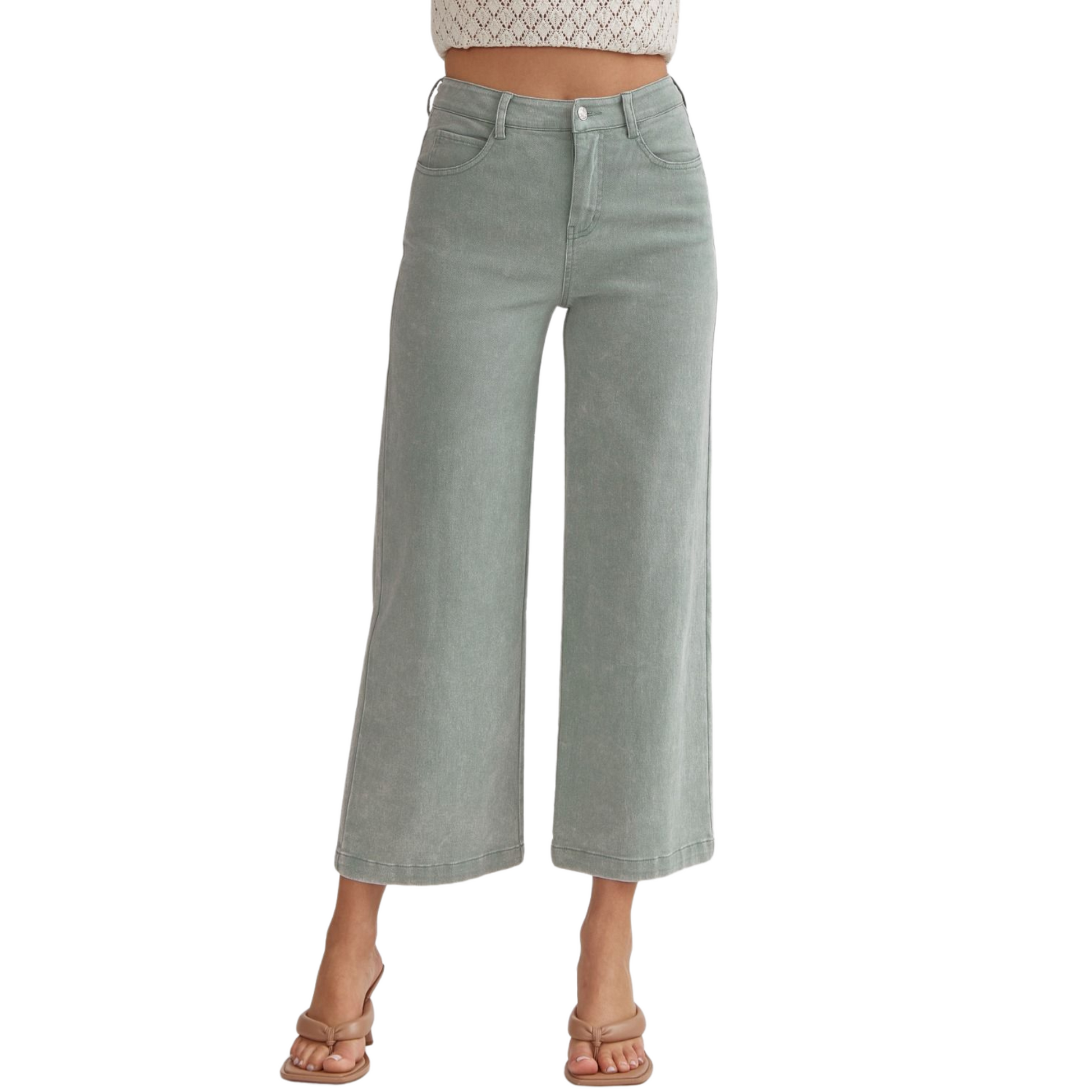 High Waisted wide leg pants in seafoam