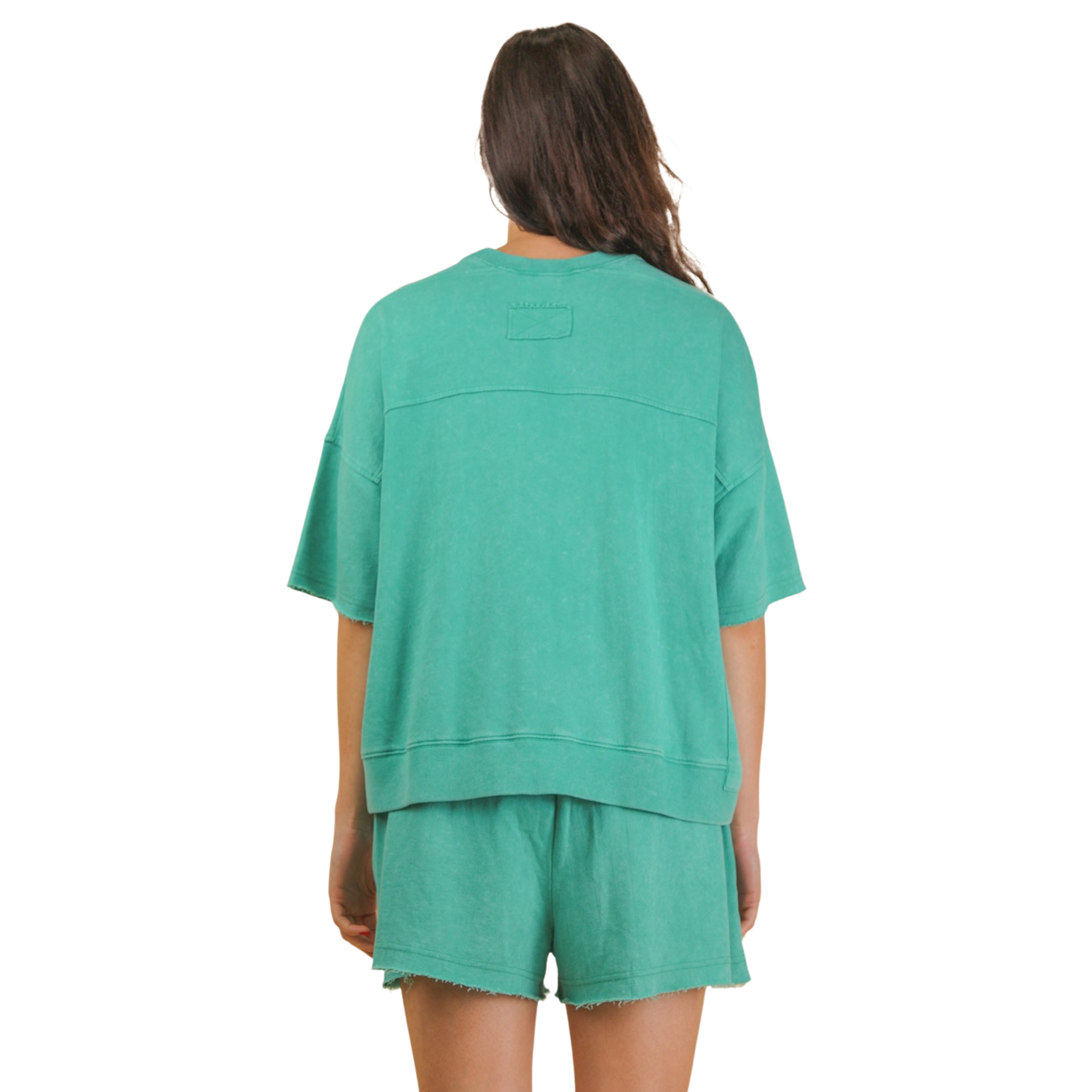 Mineral Wash Top and Shorts set in sea foam
