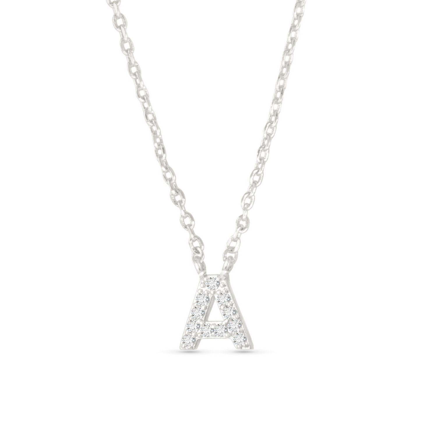Silver CZ initial necklace (A)