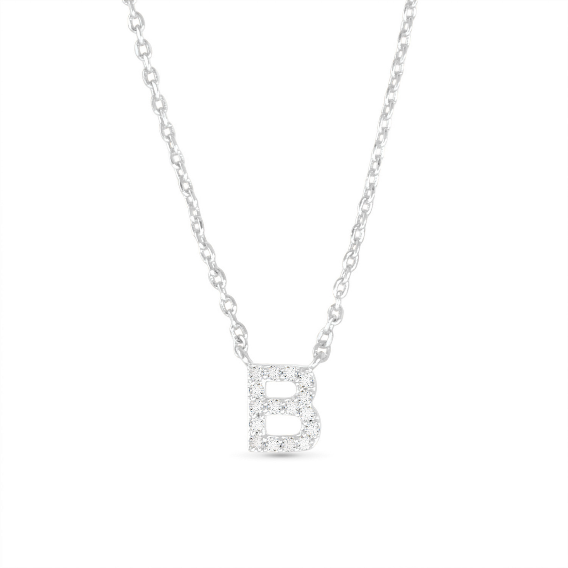 Silver CZ initial necklace (B)