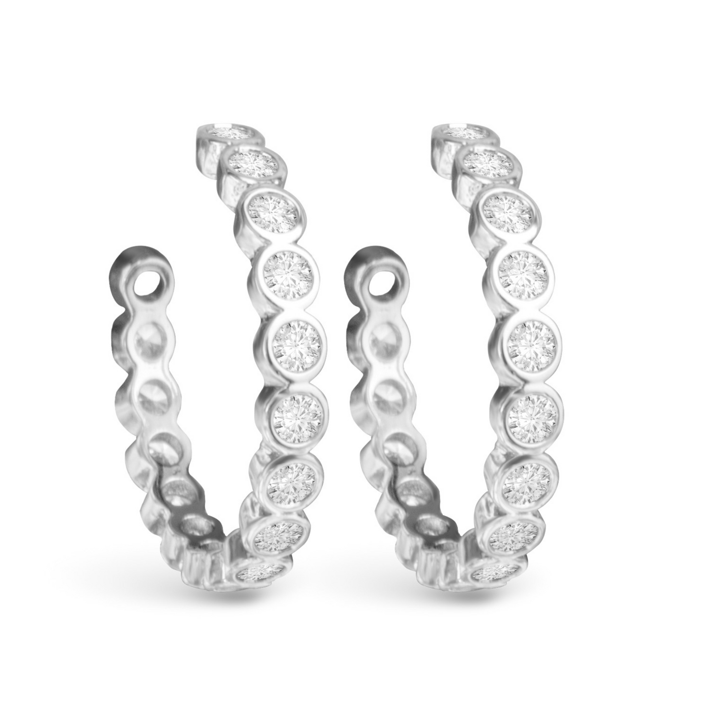 Bezel hoop earrings in silver