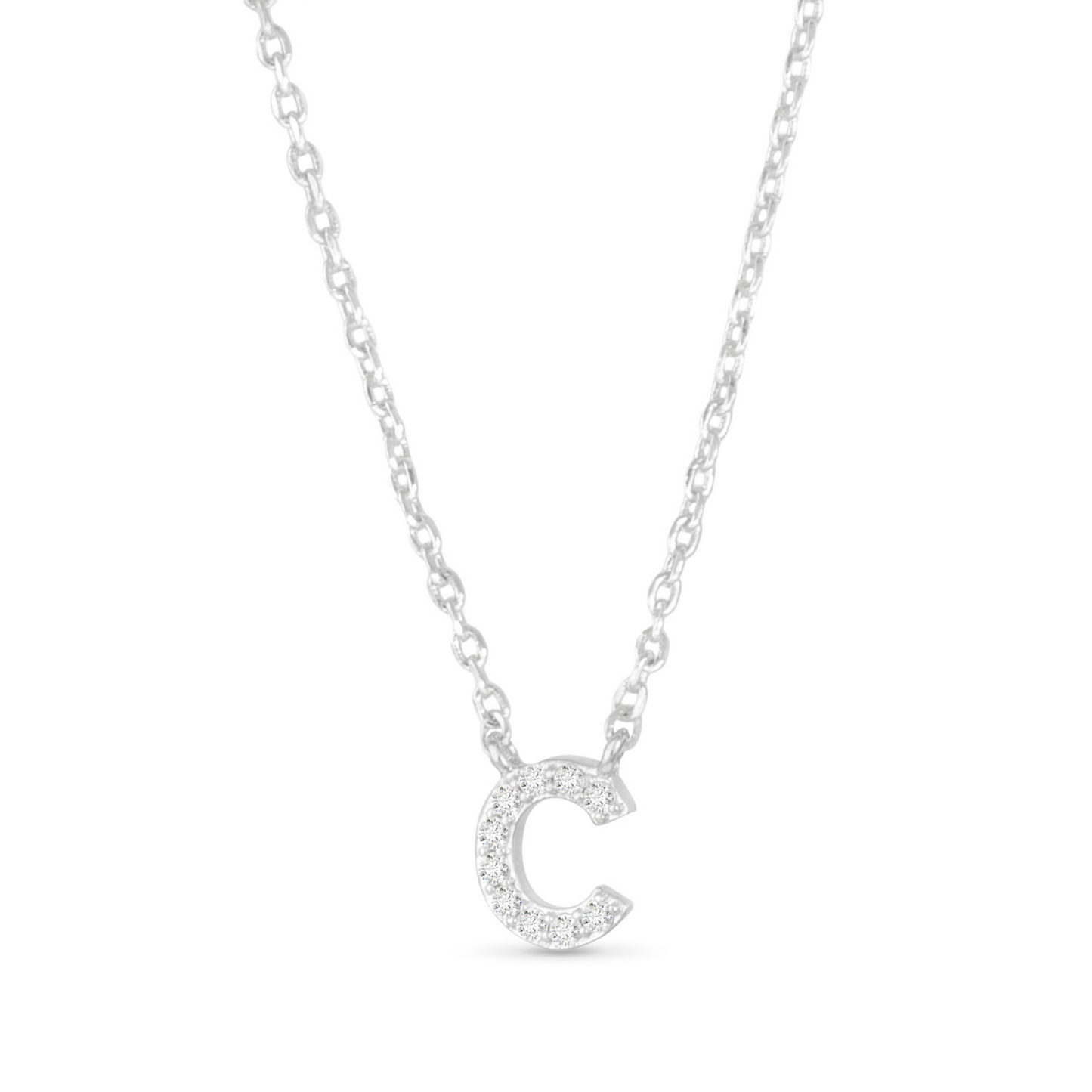 Silver CZ Initial Necklace (C)