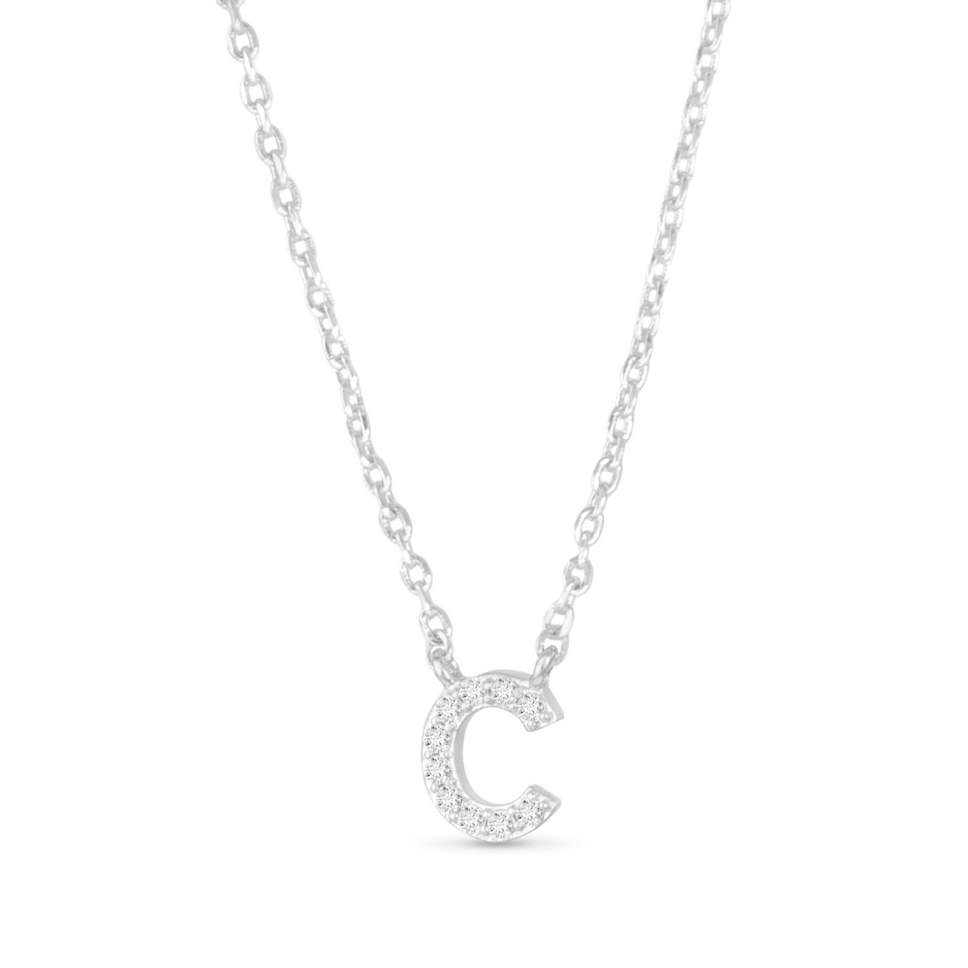 Silver CZ Initial Necklace (C)
