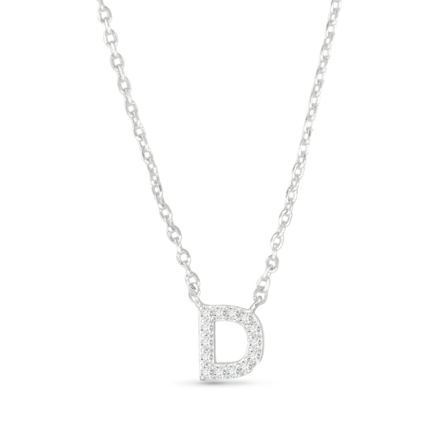 Silver CZ Initial necklace (D)