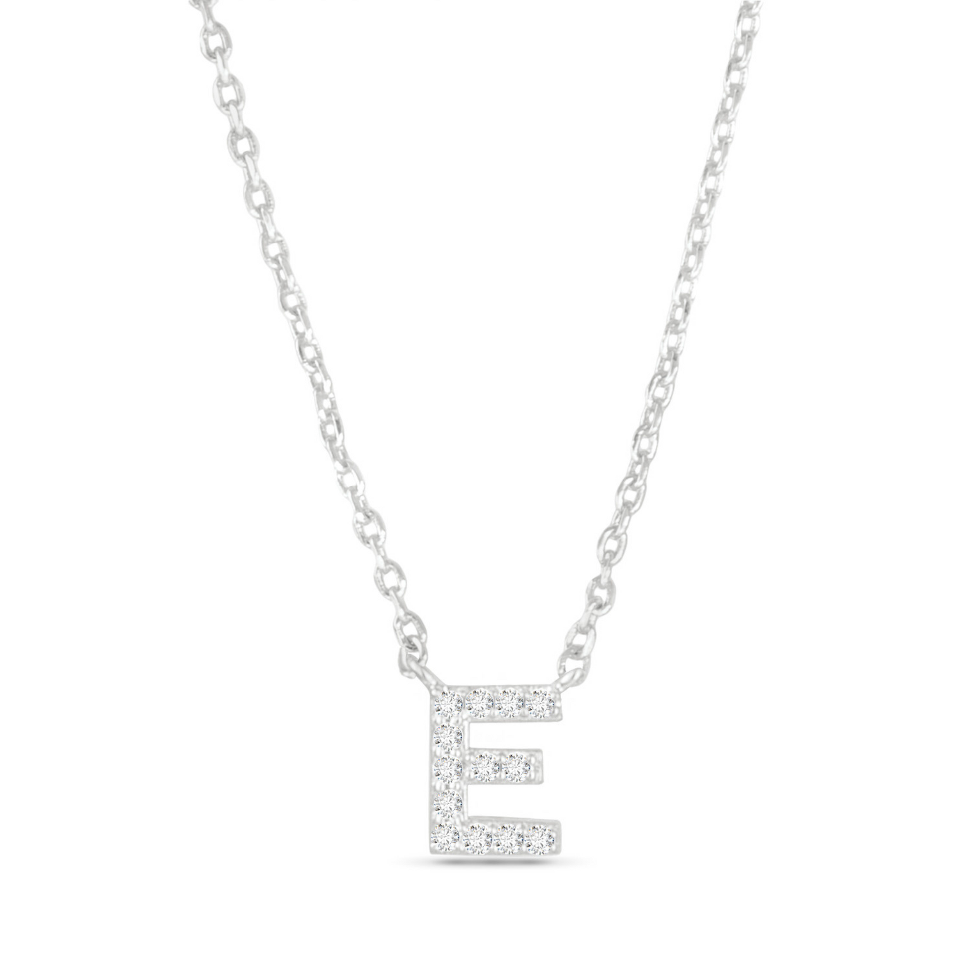 Silver CZ initial necklace (E)