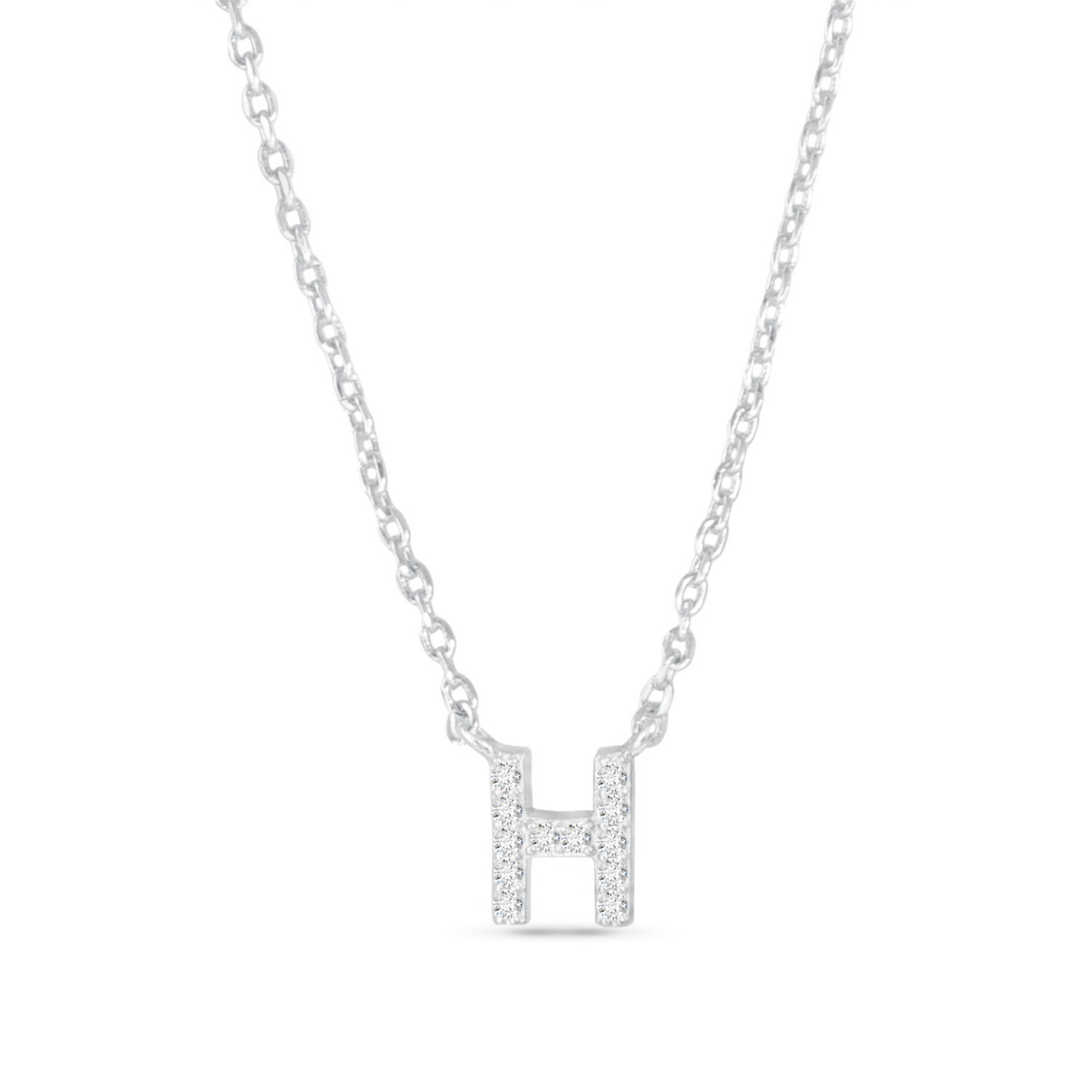 Silver CZ initial necklace (H)