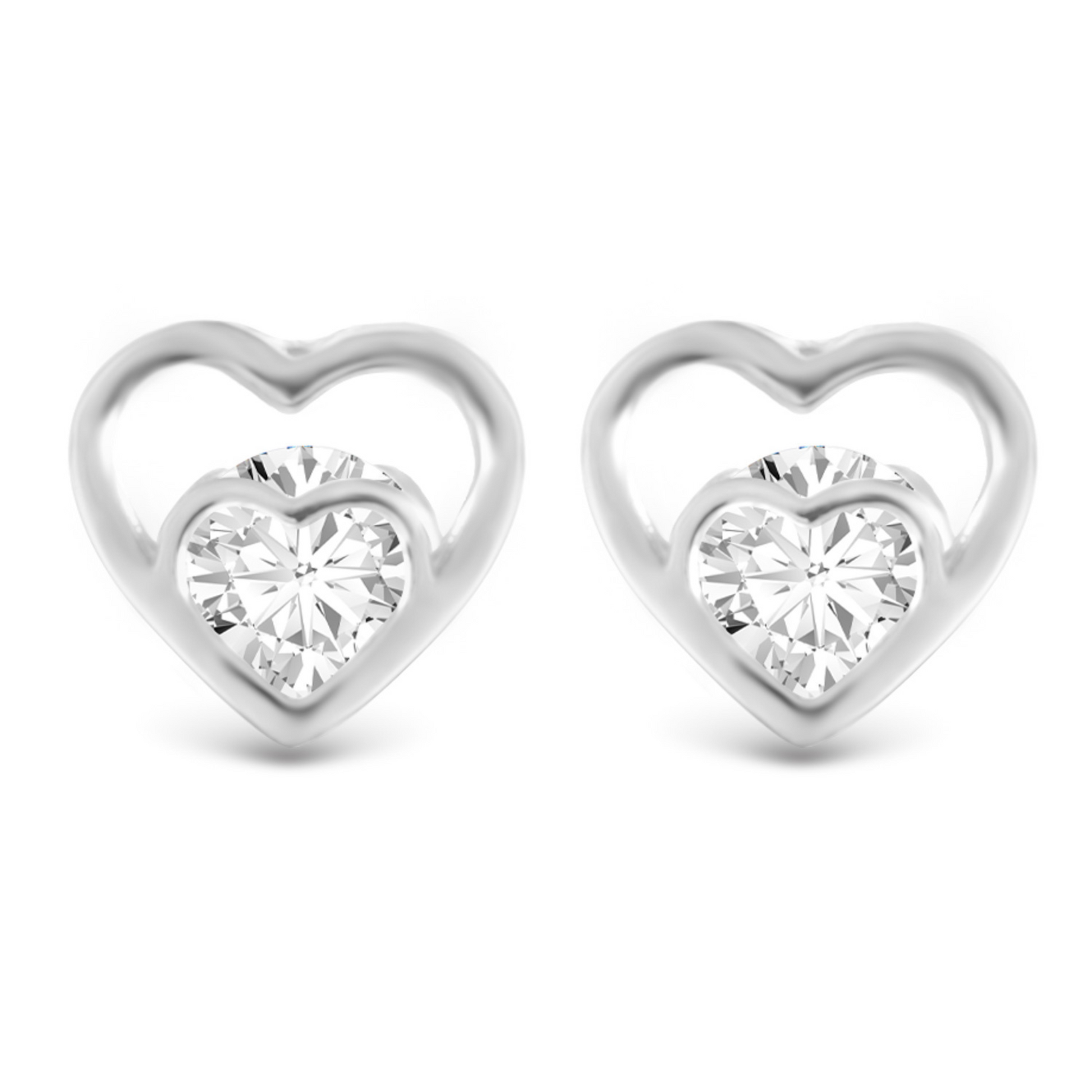 Double heart stud earrings in silver