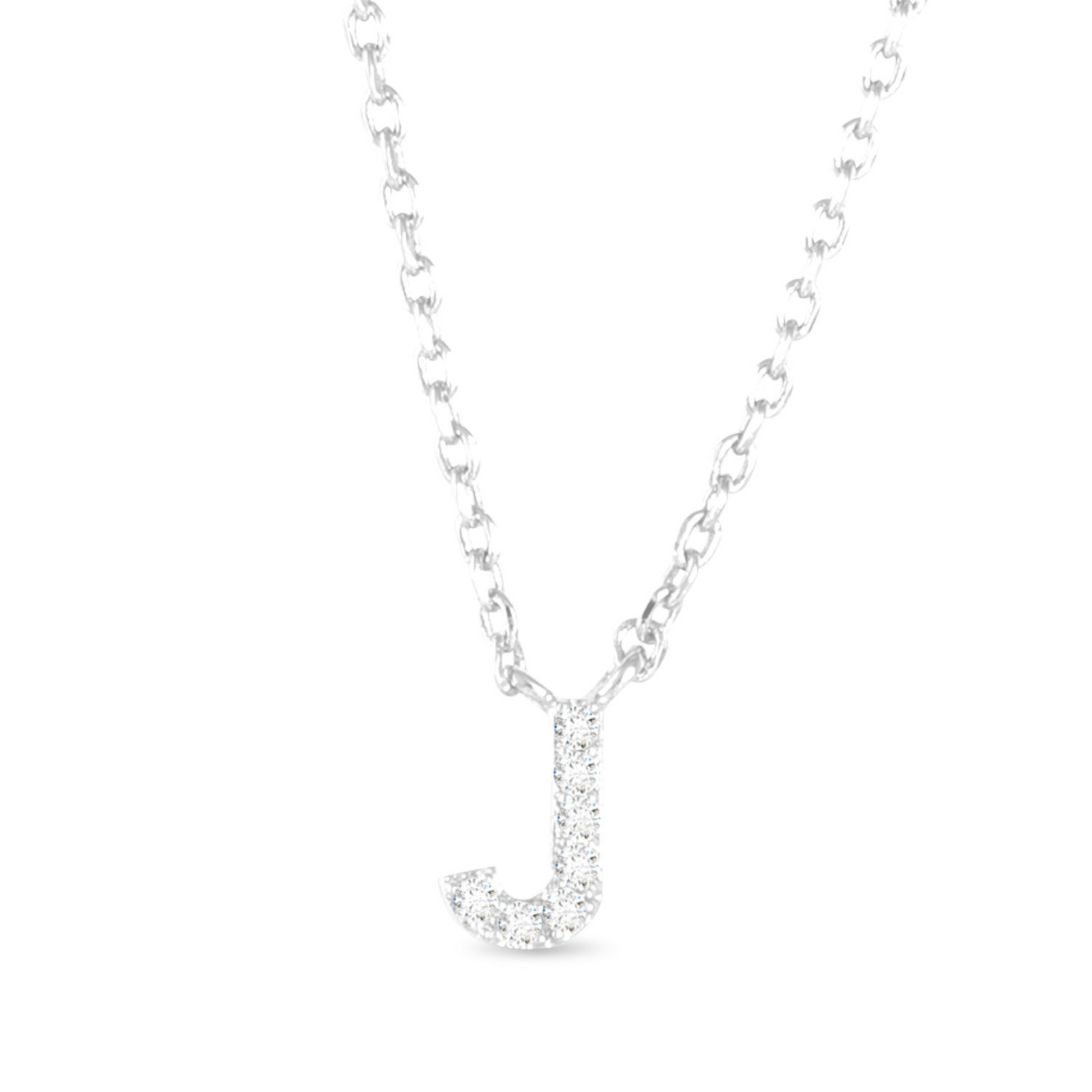 Silver CZ initial necklace (J)