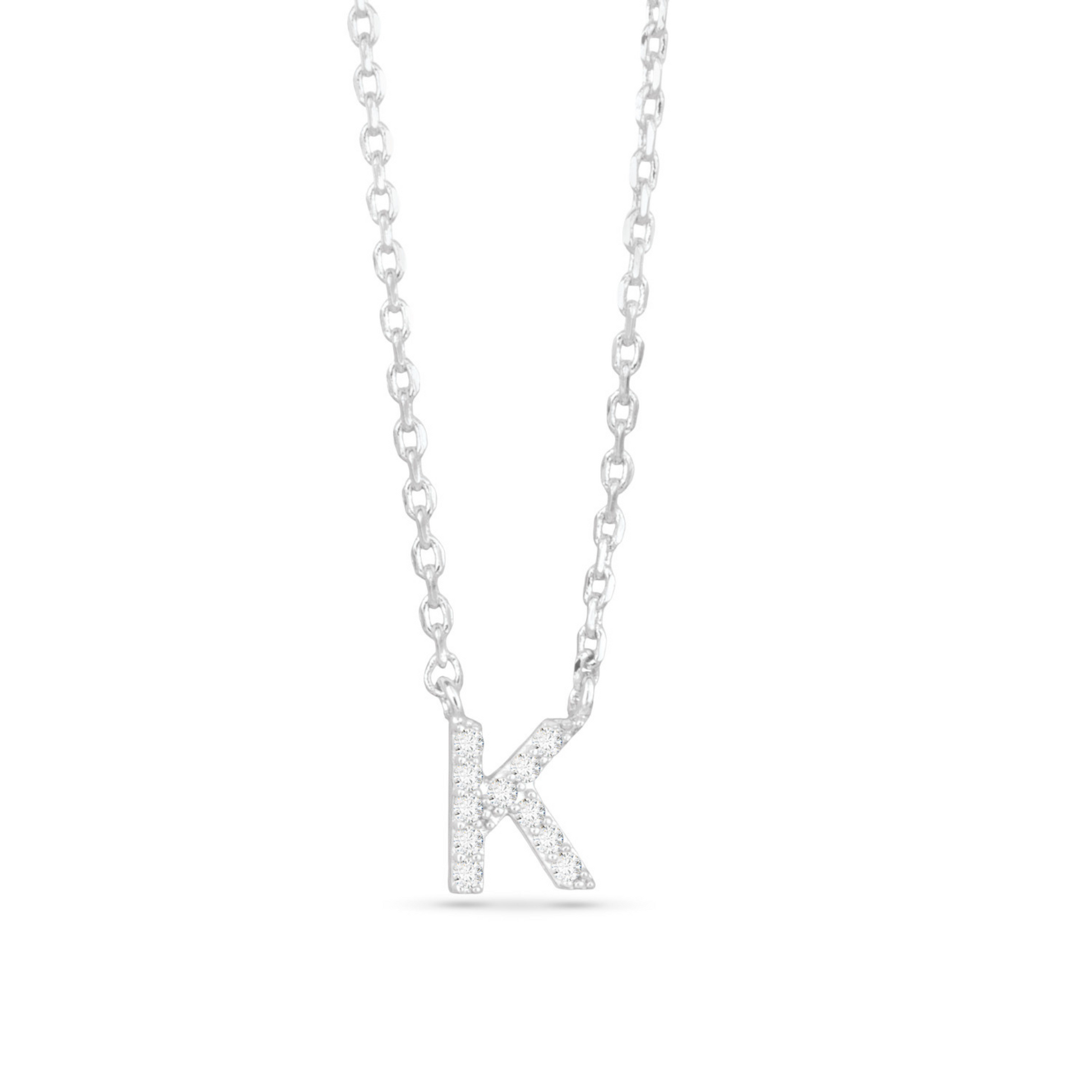 Silver CZ initial necklace (K)