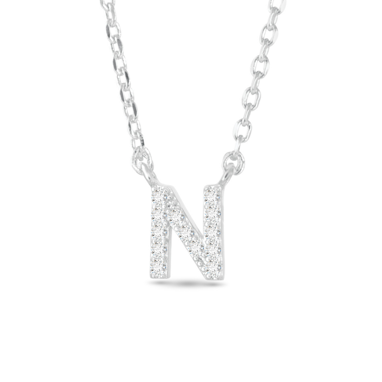Silver CZ initial necklace (N)