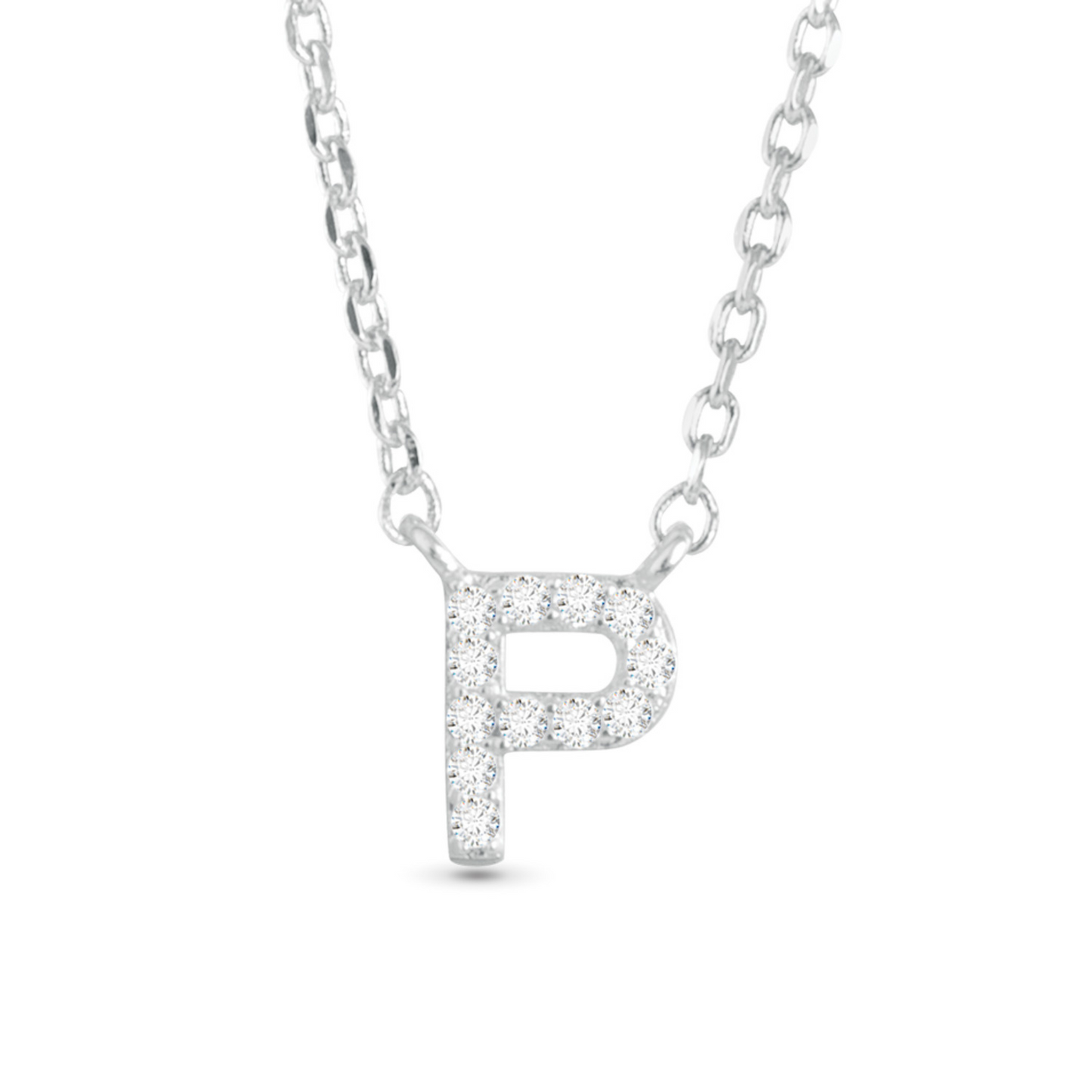 Silver CZ initial necklace (P)