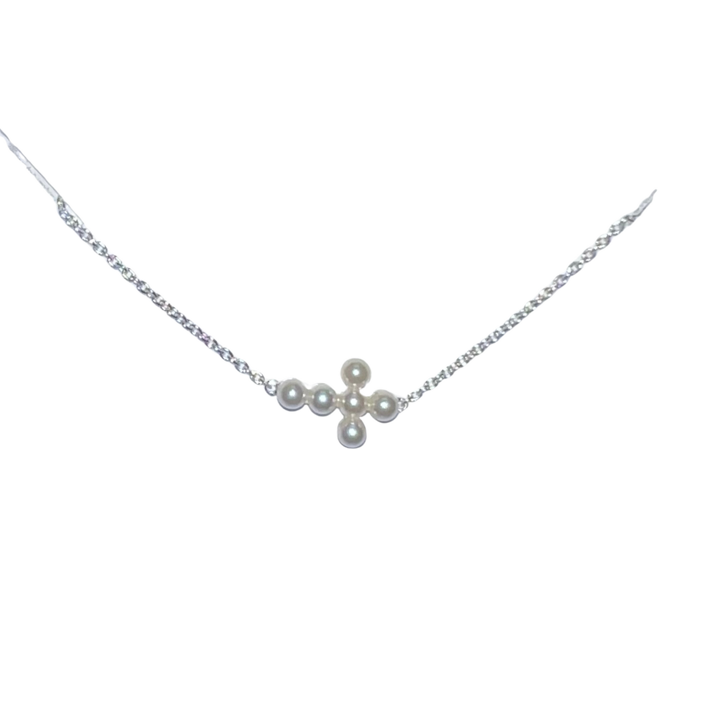 Pearl sideways cross necklace in silver