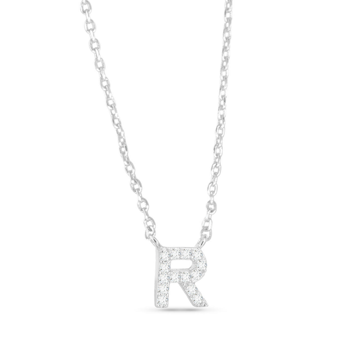 Silver CZ initial necklace (R)