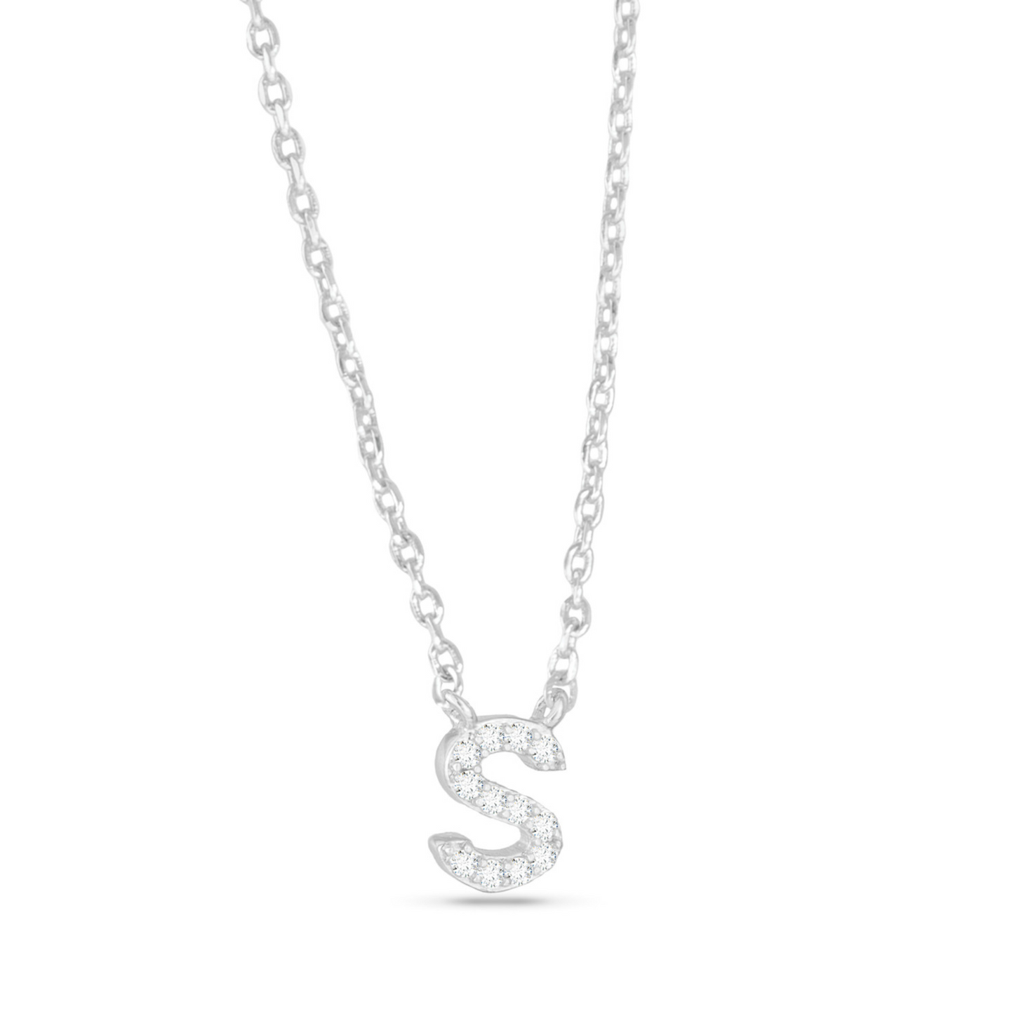 Silver CZ initial necklace (S)