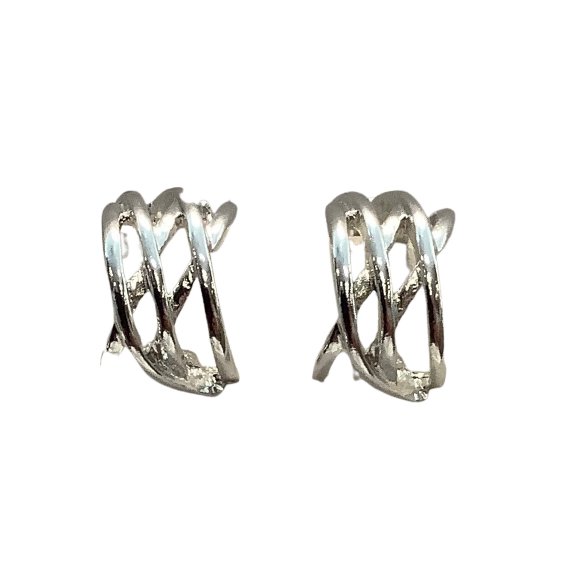 Silver woven clip on earrings