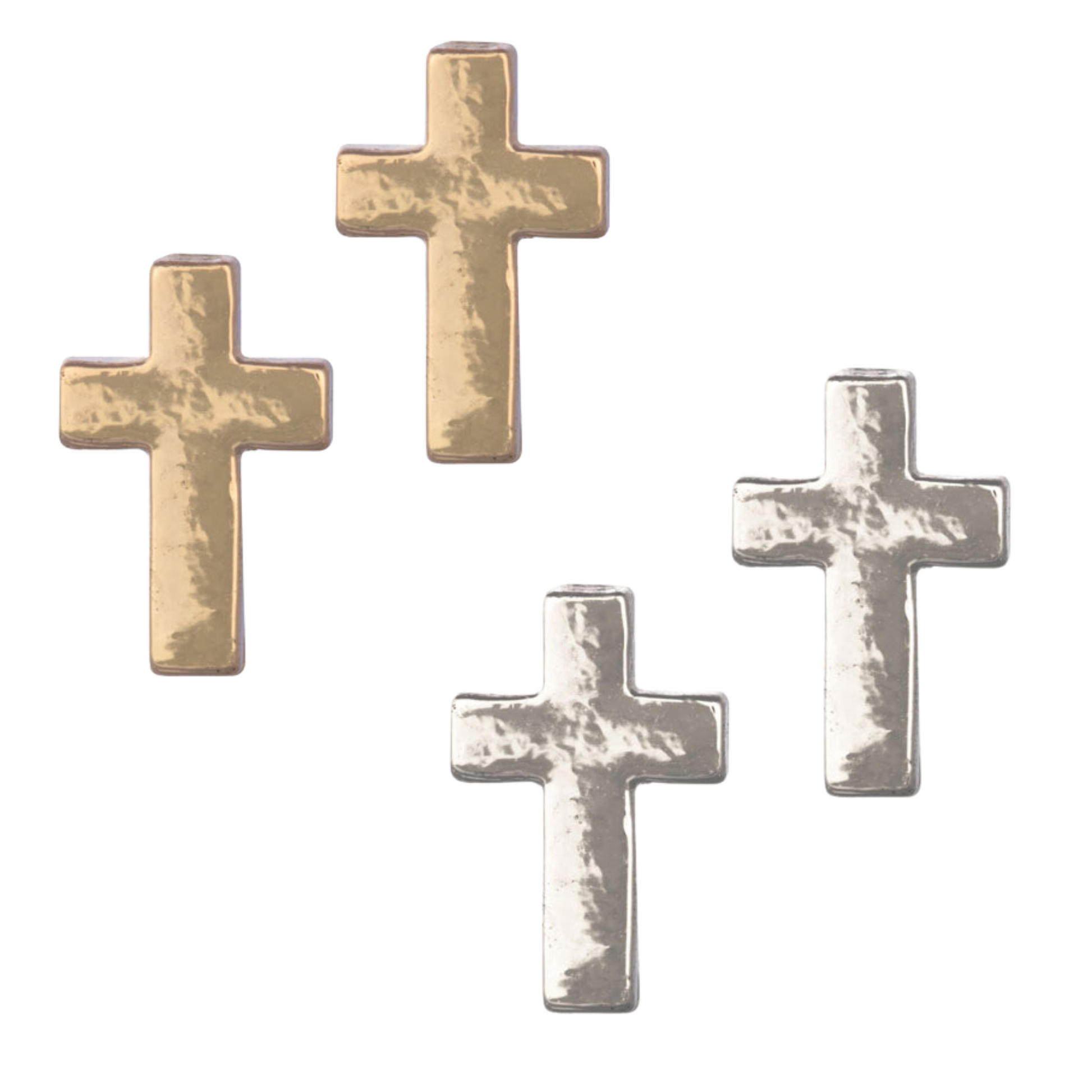 small cross stud earrings. Available in silver and gold