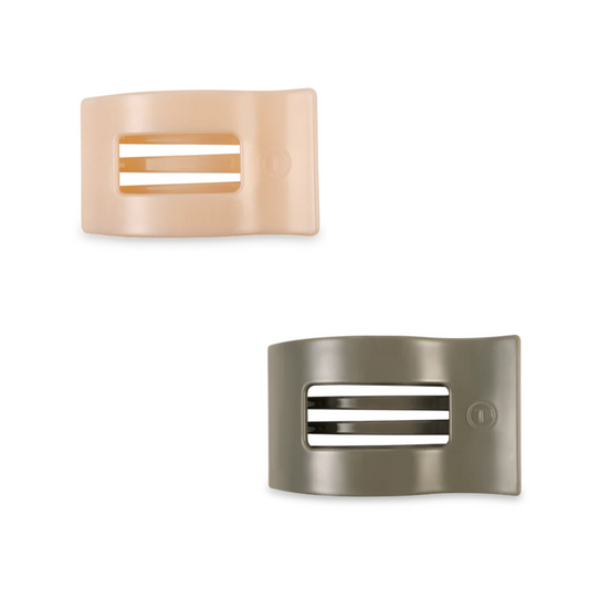 Experience comfort and style with the Small Flat Rectangle Hair Clip, designed for a secure and flexible hold with its bendable teeth. Its flat-back design ensures ease when reclining, while the chic rectangular shape lends a modern, sophisticated touch. Crafted from a nearly unbreakable, lightweight material, this clip suits all hair types effortlessly. Ideal for lounging, travel, yoga, and everyday use, it comes in two elegant shades: Sage It Ain't So and Almond Beige.