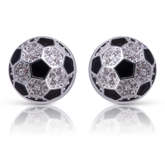 Take your love of soccer from the field to your ears with our Soccer Ball Stud Earrings. These stunning earrings feature a detailed soccer ball design with sparkling rhinestone accents. Made from silver, these studs are a must-have for any soccer fan. Score a goal with your style today!