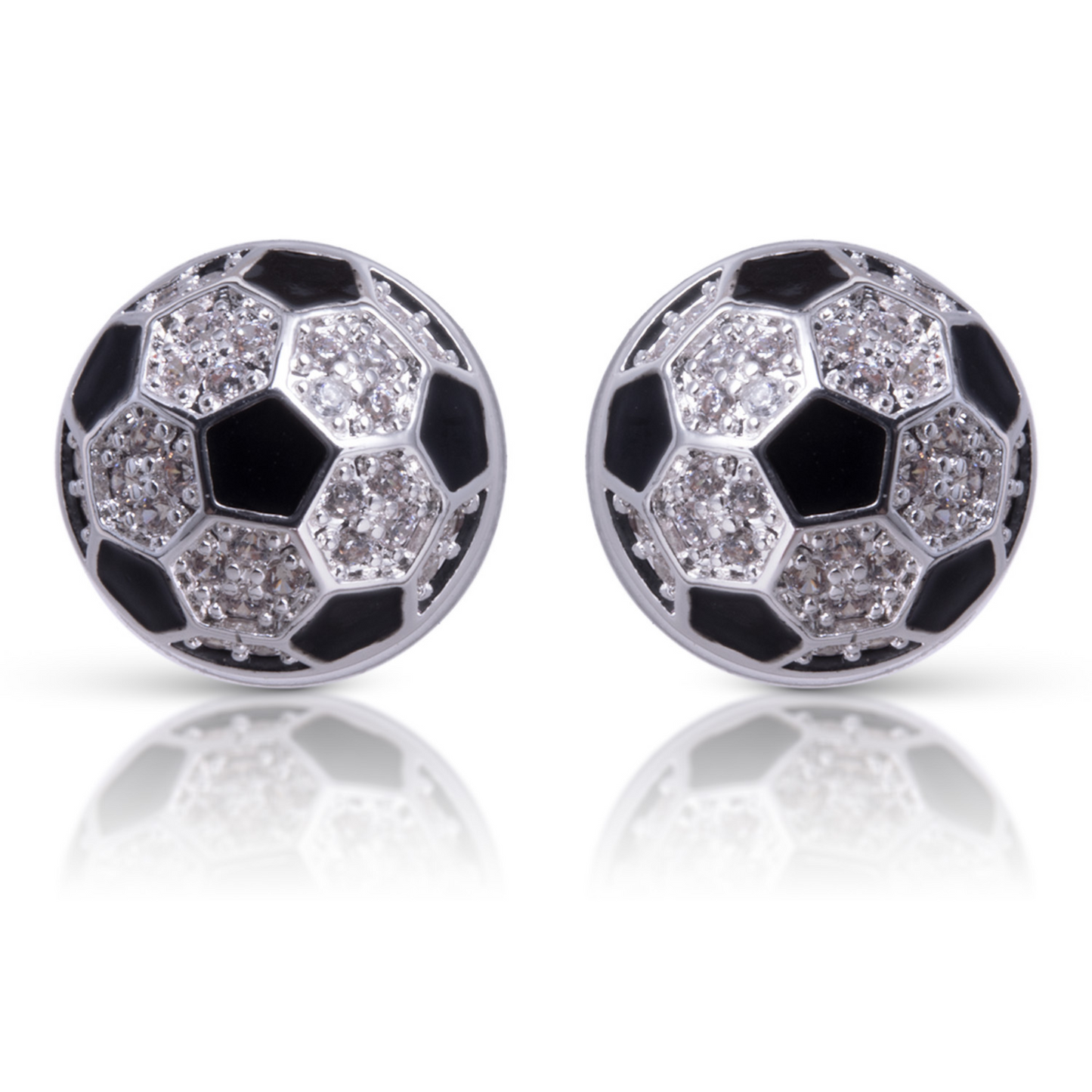 Take your love of soccer from the field to your ears with our Soccer Ball Stud Earrings. These stunning earrings feature a detailed soccer ball design with sparkling rhinestone accents. Made from silver, these studs are a must-have for any soccer fan. Score a goal with your style today!