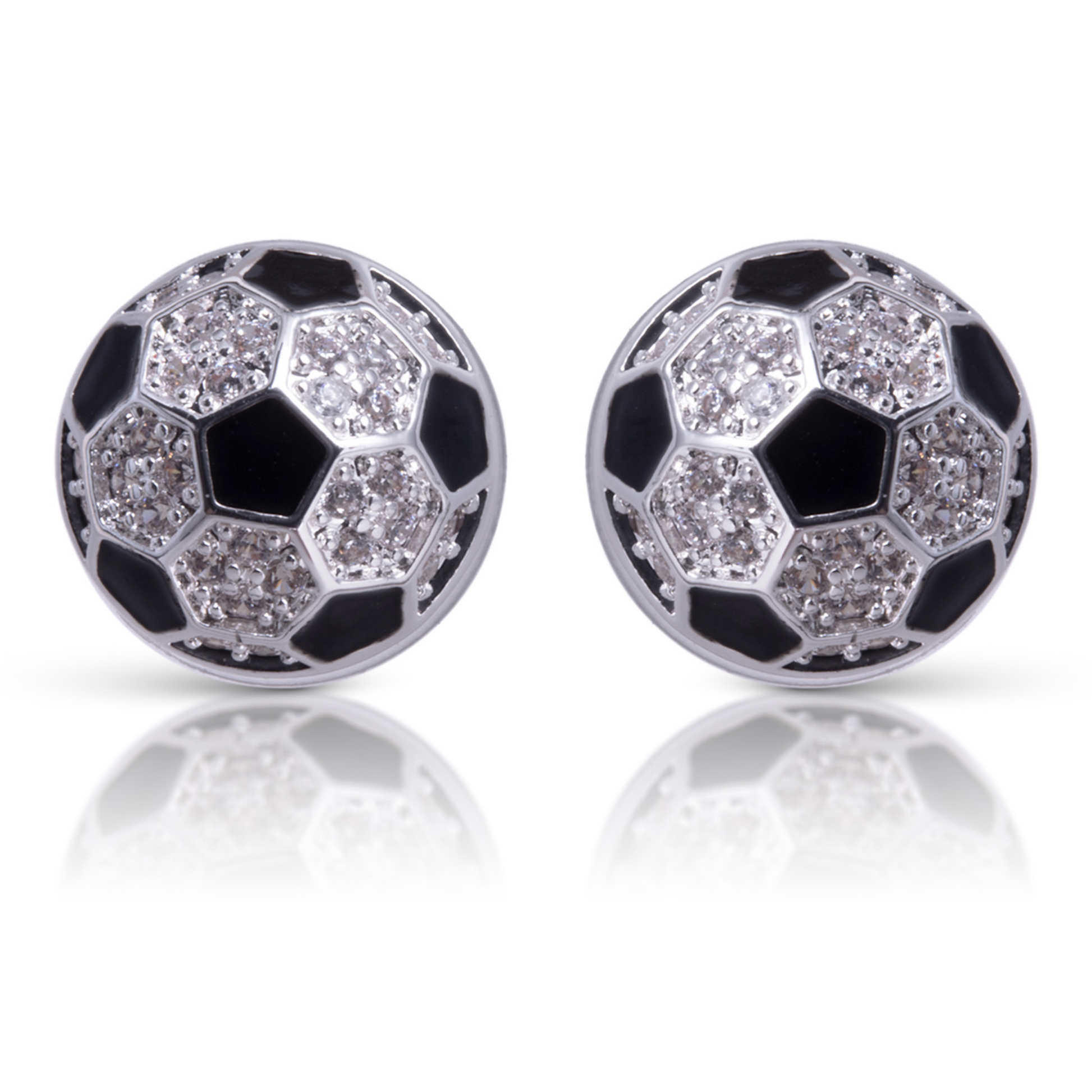 Take your love of soccer from the field to your ears with our Soccer Ball Stud Earrings. These stunning earrings feature a detailed soccer ball design with sparkling rhinestone accents. Made from silver, these studs are a must-have for any soccer fan. Score a goal with your style today!