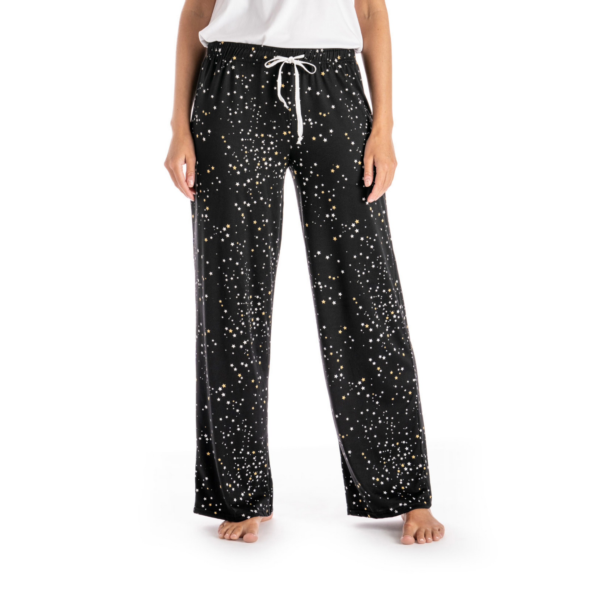 super soft black star pattern loungewear pants with drawstring