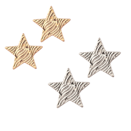 small star shaped stud earrings. Available in silver and gold 