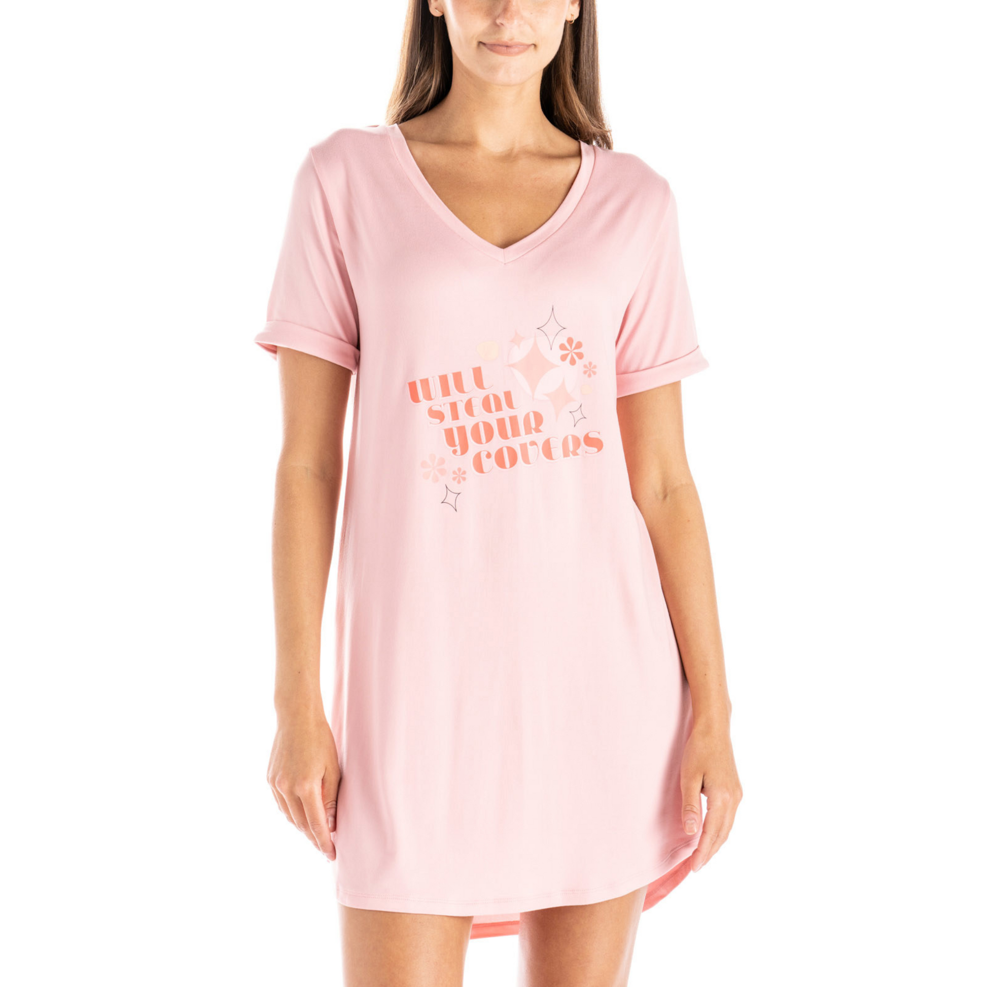 "I'll steal your covers" super soft pink sleepshirt