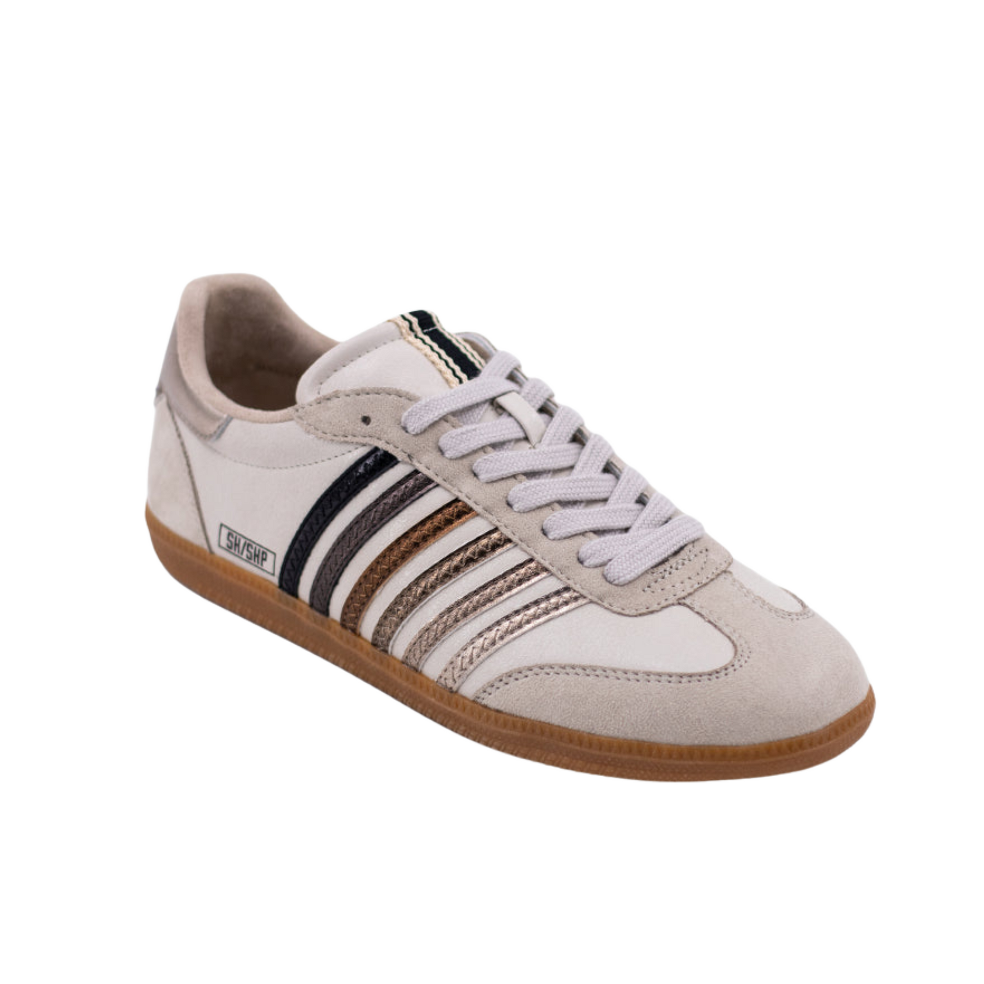The Stevie sneakers by ShuShop combine cutting-edge design with a sleek metallic finish, offering both durability and contemporary style. Crafted for those who demand both comfort and standout aesthetics, these sneakers provide a refined look that enhances any outfit. Their metallic surface adds a modern edge while maintaining versatility for everyday wear. Ideal for individuals seeking expert-level quality and fashion-forward footwear.