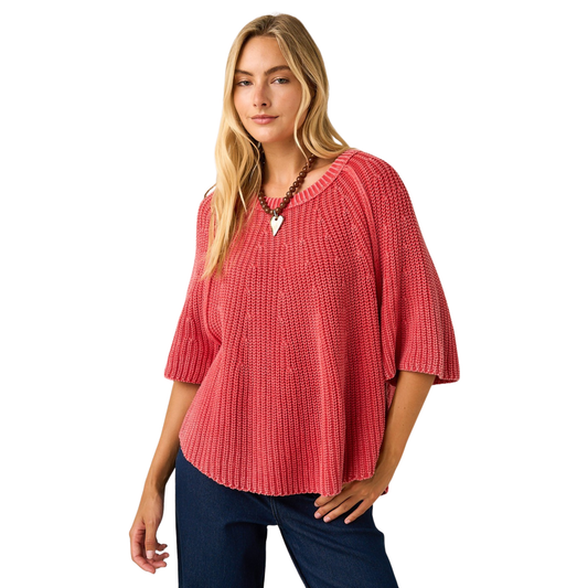 Elevate your casual wardrobe with this charming Ribbed Knit Sweater Top by Mittoshop. Crafted in a soft strawberry hue, this short-sleeve piece features a classic ribbed knit texture for timeless appeal. The mineral wash finish gives it a relaxed, vintage-inspired look that pairs effortlessly with jeans or layered pieces. Perfect for transitional seasons, this versatile top offers comfort and style in one cozy package.