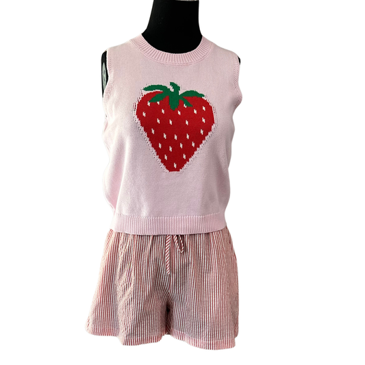 Effortless summer style meets playful design with this HYFVE two-piece set. The sleeveless top features a vibrant strawberry graphic that adds a fun pop of color, while the coordinating striped shorts complete the look. Perfect for casual outings, beach days, or relaxed weekends. Mix and match with your favorite accessories for endless styling possibilities.