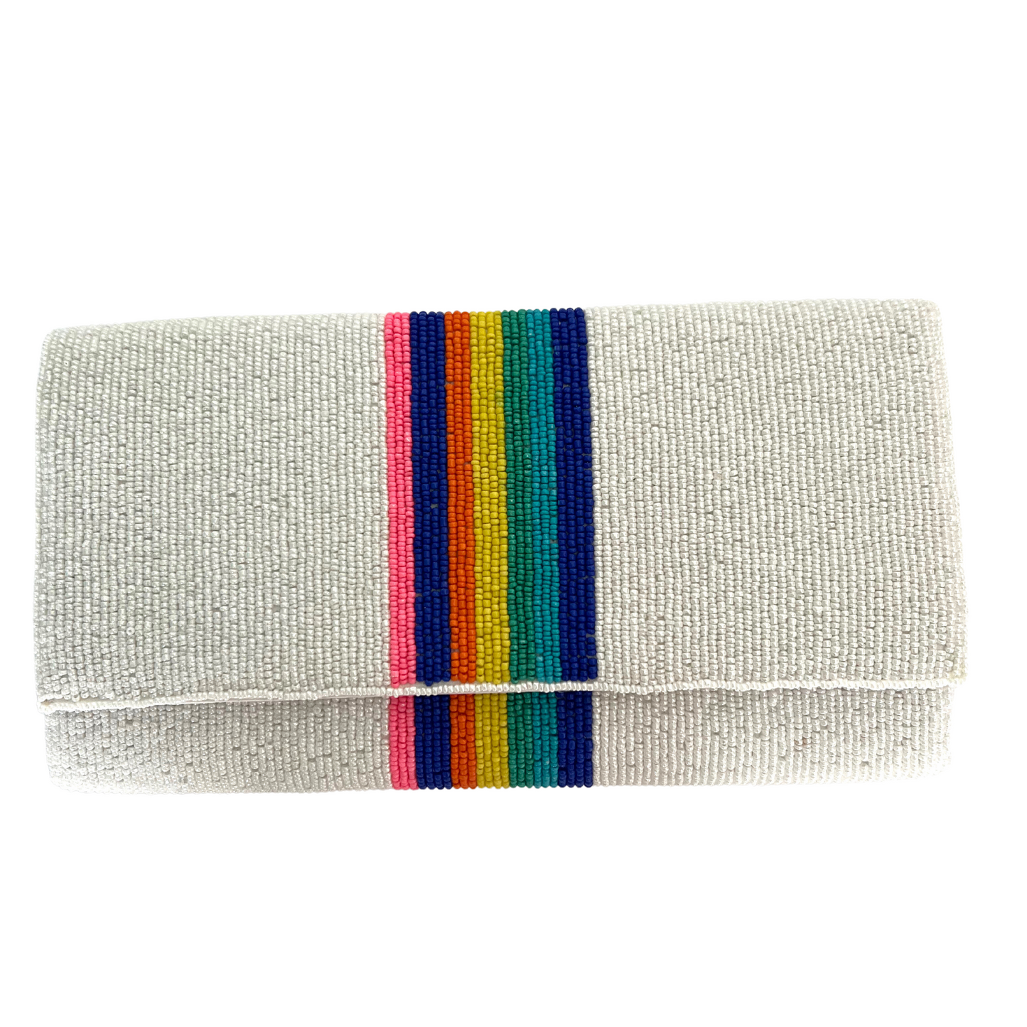 rainbow striped beaded clutch