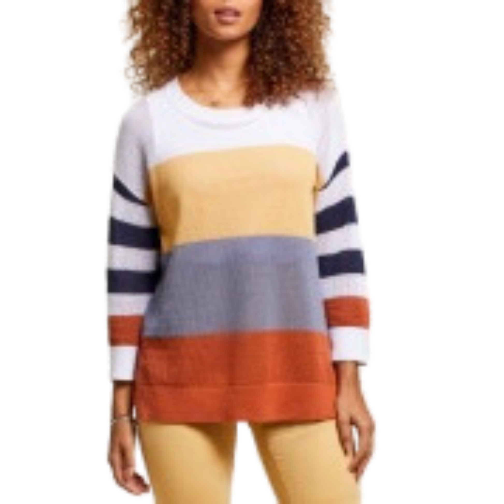 tribal brand sweater. lightweight and multicolor stripes
